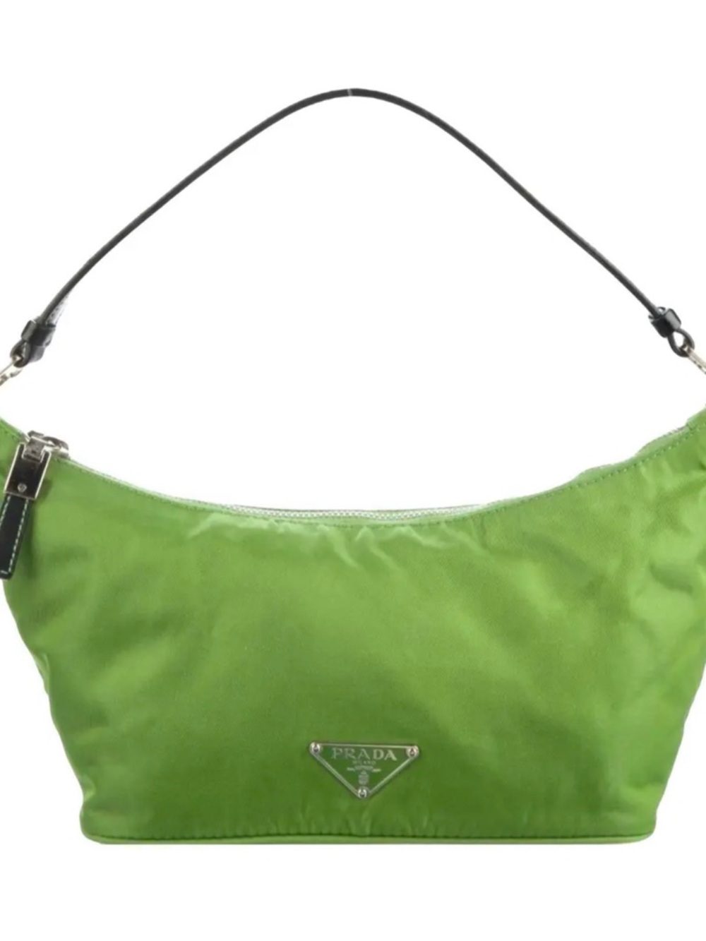 Prada Tessuto Green Nylon Shoulder Bag with Black Strap